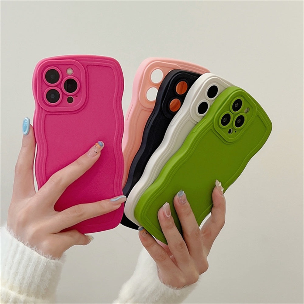 Premium Stylish Solid Color Curly Wave Design iPhone Case | MagSafe Case with Camera Lens Protector for Apple iPhone 16/15/14/13/12 Pro Max Plus Mini | Heavy Duty, Bumper Cover Phone Case | Premium Silicone Protective Cover