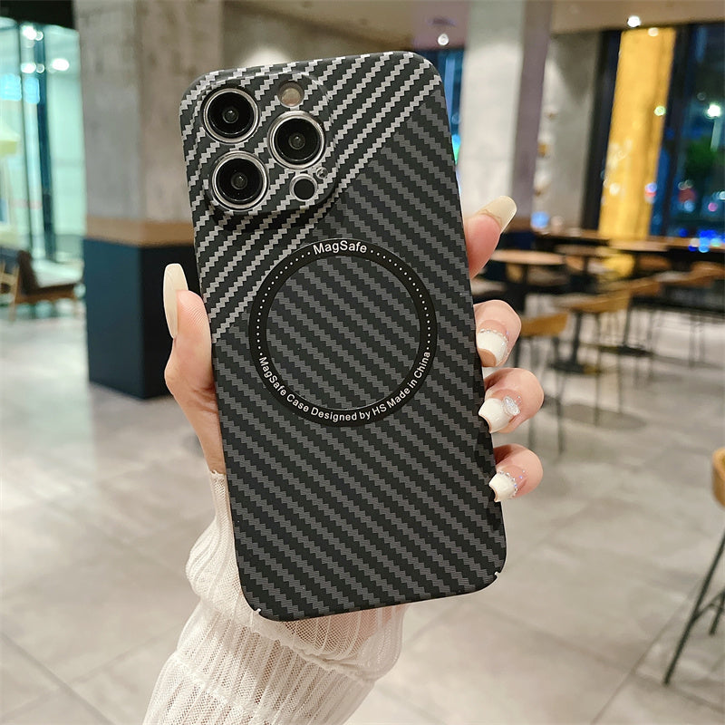 Luxury Ultra-Thin Carbon Fiber iPhone Case | MagSafe Case with 360-Degree Protection & Camera Lens Protection for Apple iPhone 16/15/14/13/12 Pro Max, Pro, Plus, e & Mini Cover | Shockproof Phone Case with Armor Shell & Bumper Cover