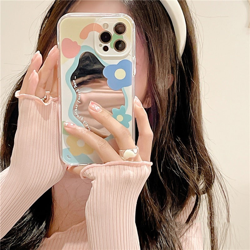 Premium Cute Love Heart Flower Mirror Design iPhone Case | MagSafe Case with 360-Degree Protection & Camera Lens Cover for Apple iPhone 16/16e, 15, 14, 13, 12 Pro Max, Pro, Plus & Mini Cover | Armor Case & Bumper Cover | High-Quality Phone Case