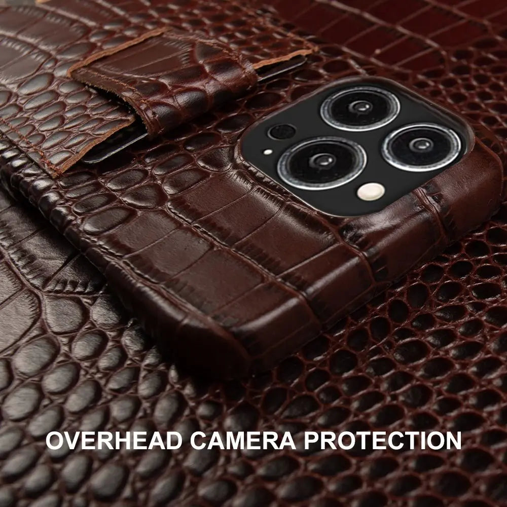 High-Quality Genuine Leather iPhone Case with Card Holder Slot | Cover with Camera Protection for Apple iPhone 16/15/14/13/12 Pro Max Plus Mini Armor Case | Wallet Phone Cover
