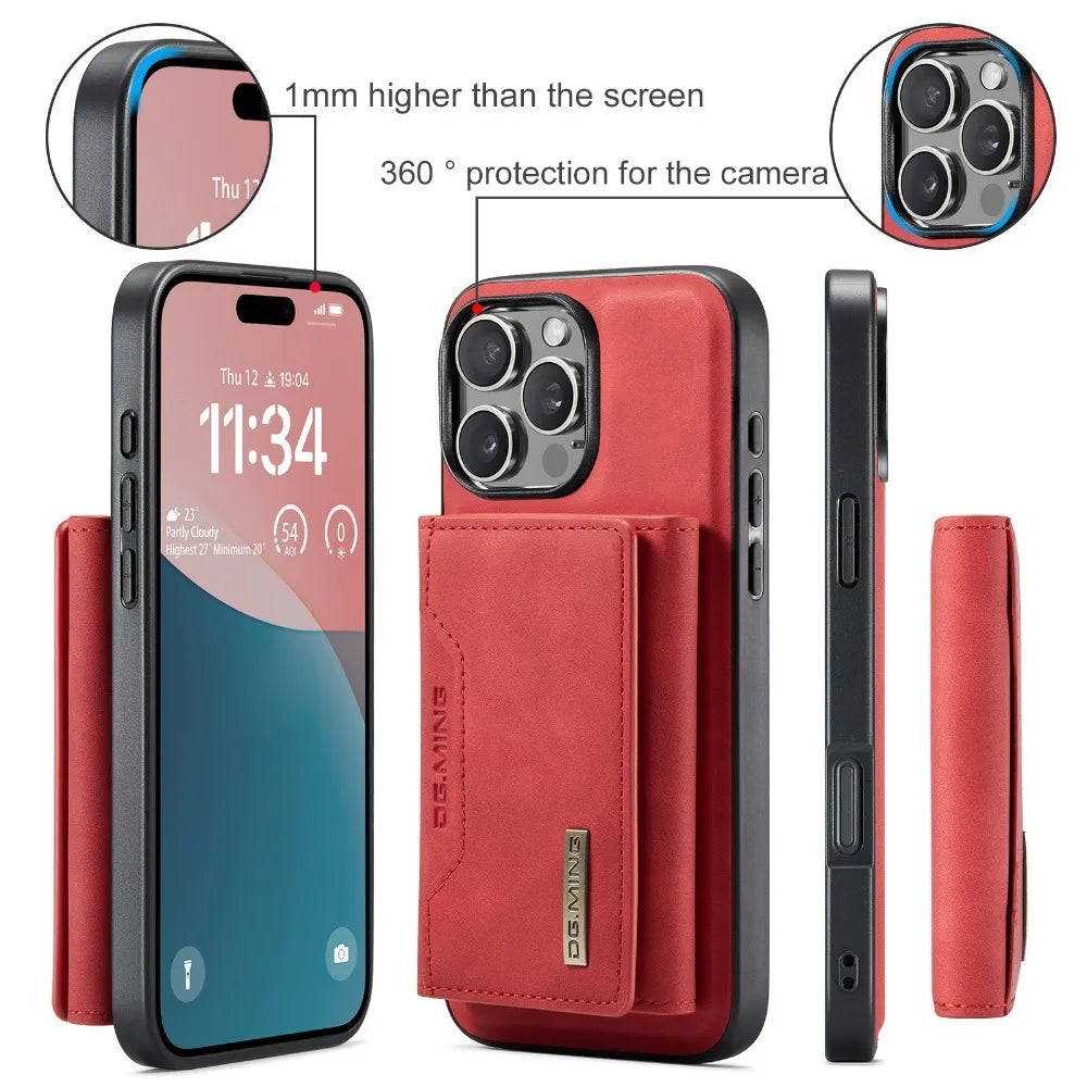 Premium Leather Magnetic Wallet with Card Holder iPhone Case | MagSafe Case for Apple iPhone 16/15/14/13/12 Pro Max, Plus, Mini - 360-Degree Protection Cover with Camera Lens Protection | Armor Phone Case | Wallet Protective Cover
