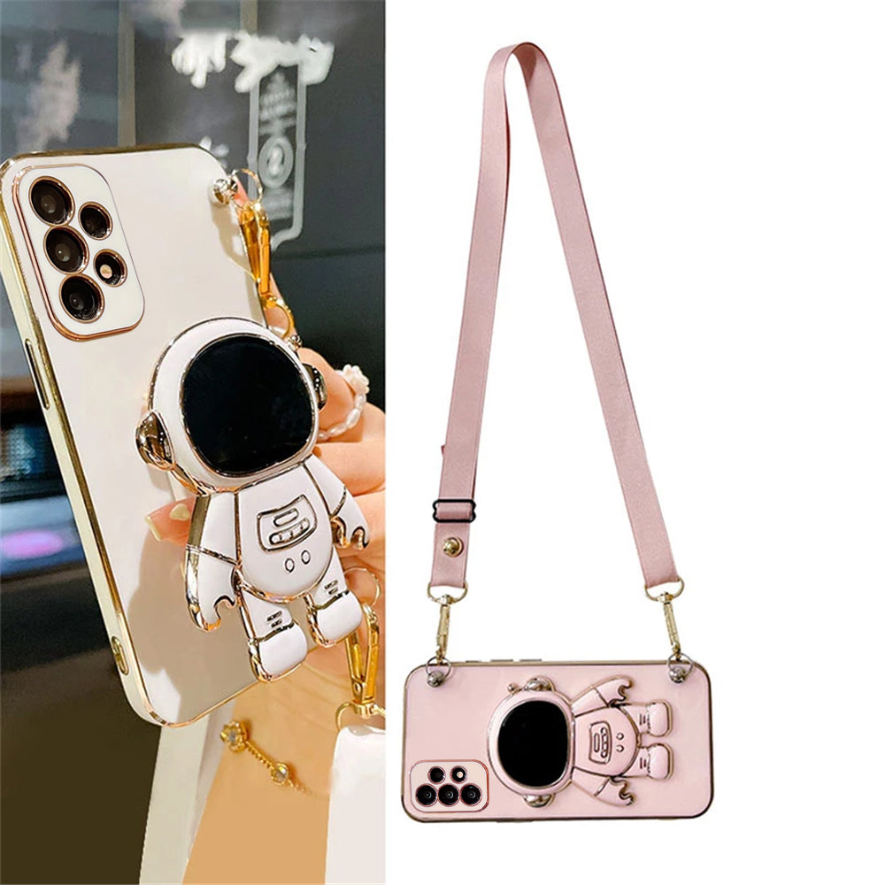 Luxury Crossbody Lanyard Astronaut Phone Holder and Stand iPhone Case | MagSafe Case with 360-Degree Protection and Camera Lens Cover for Apple iPhone 16/15/14/13/12 Pro Max, Plus Mini Cover | Armor Phone Case | Premium Protective Cover