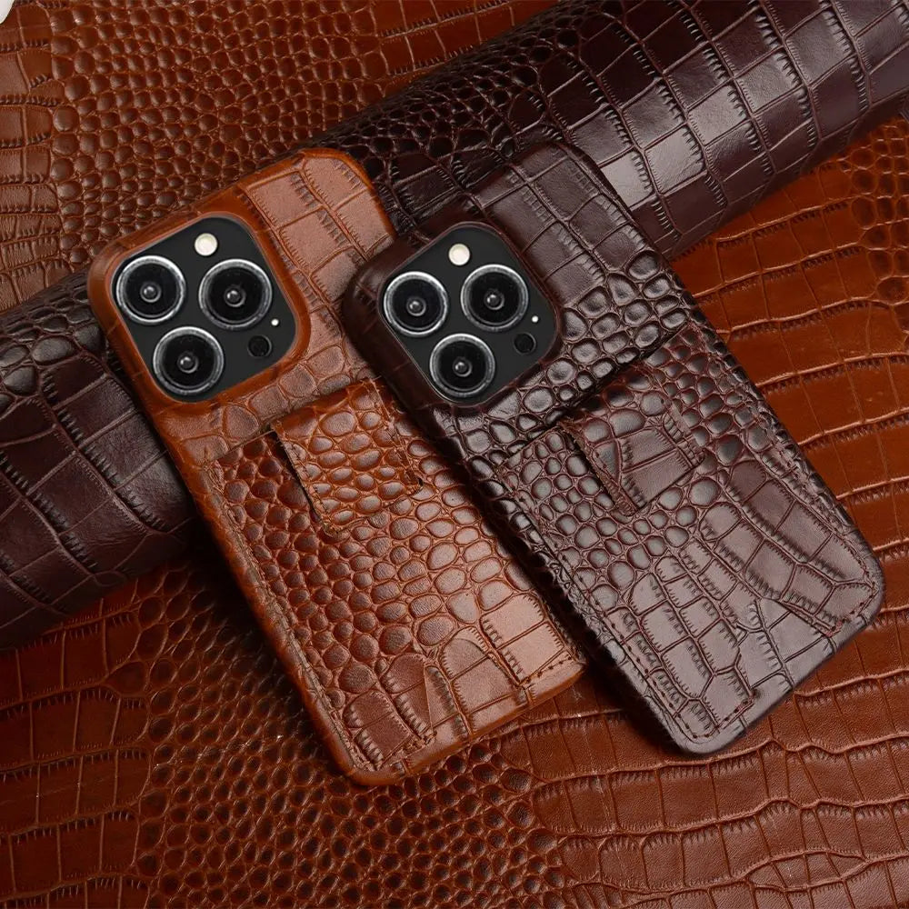High-Quality Genuine Leather iPhone Case with Card Holder Slot | Cover with Camera Protection for Apple iPhone 16/15/14/13/12 Pro Max Plus Mini Armor Case | Wallet Phone Cover