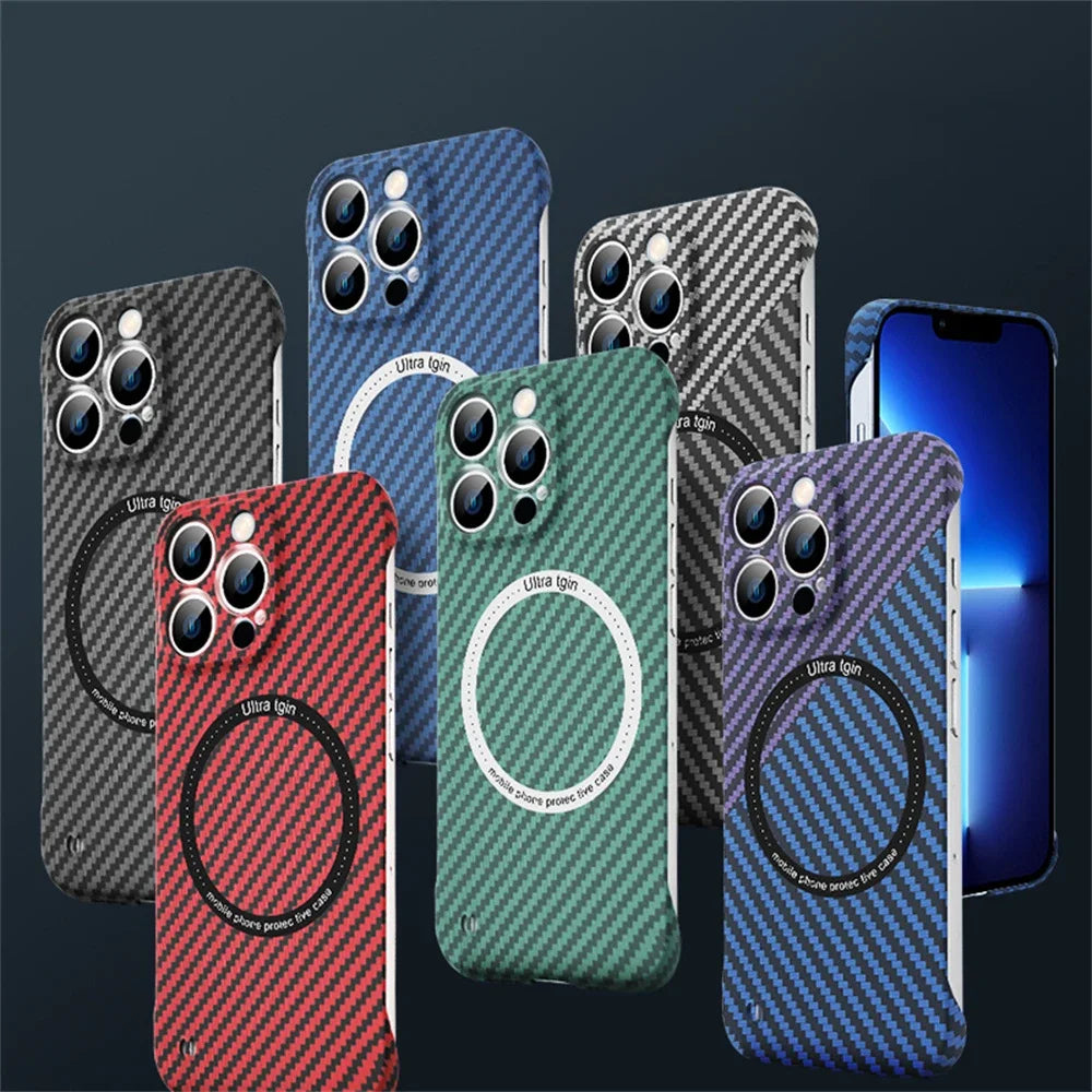 High-Quality Carbon Fiber Magnetic iPhone Case | MagSafe Case with 360-Degree Protection & Camera Lens Cover for Apple iPhone 16/16e, 15, 14, 13, 12 Pro Max, Pro, Plus & Mini Cover | Shockproof Phone Case with Armor Shell & Premium Protective Bumper Cover