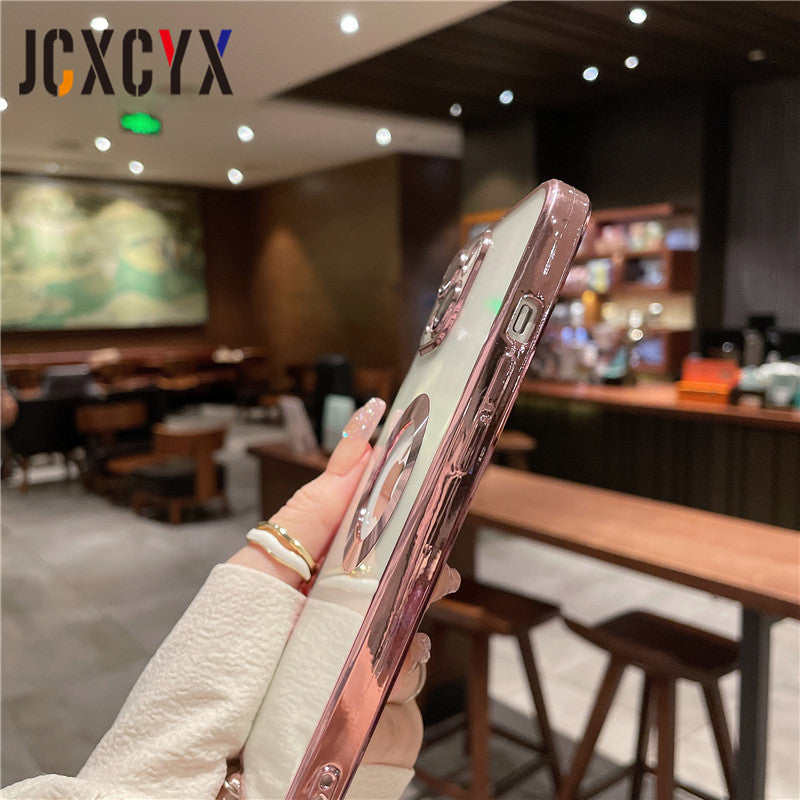 Luxury Apple iPhone Case | MagSafe Compatible, Camera Lens Protection, Screen Protection | Ultra Thin, Shockproof, Magnetic, Full All-Around Protection Cover – Crystal Clear Glass, Plated Edges, Silicone Design, Durable & Elegant