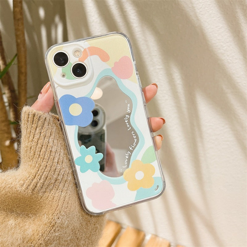 Premium Cute Love Heart Flower Mirror Design iPhone Case | MagSafe Case with 360-Degree Protection & Camera Lens Cover for Apple iPhone 16/16e, 15, 14, 13, 12 Pro Max, Pro, Plus & Mini Cover | Armor Case & Bumper Cover | High-Quality Phone Case