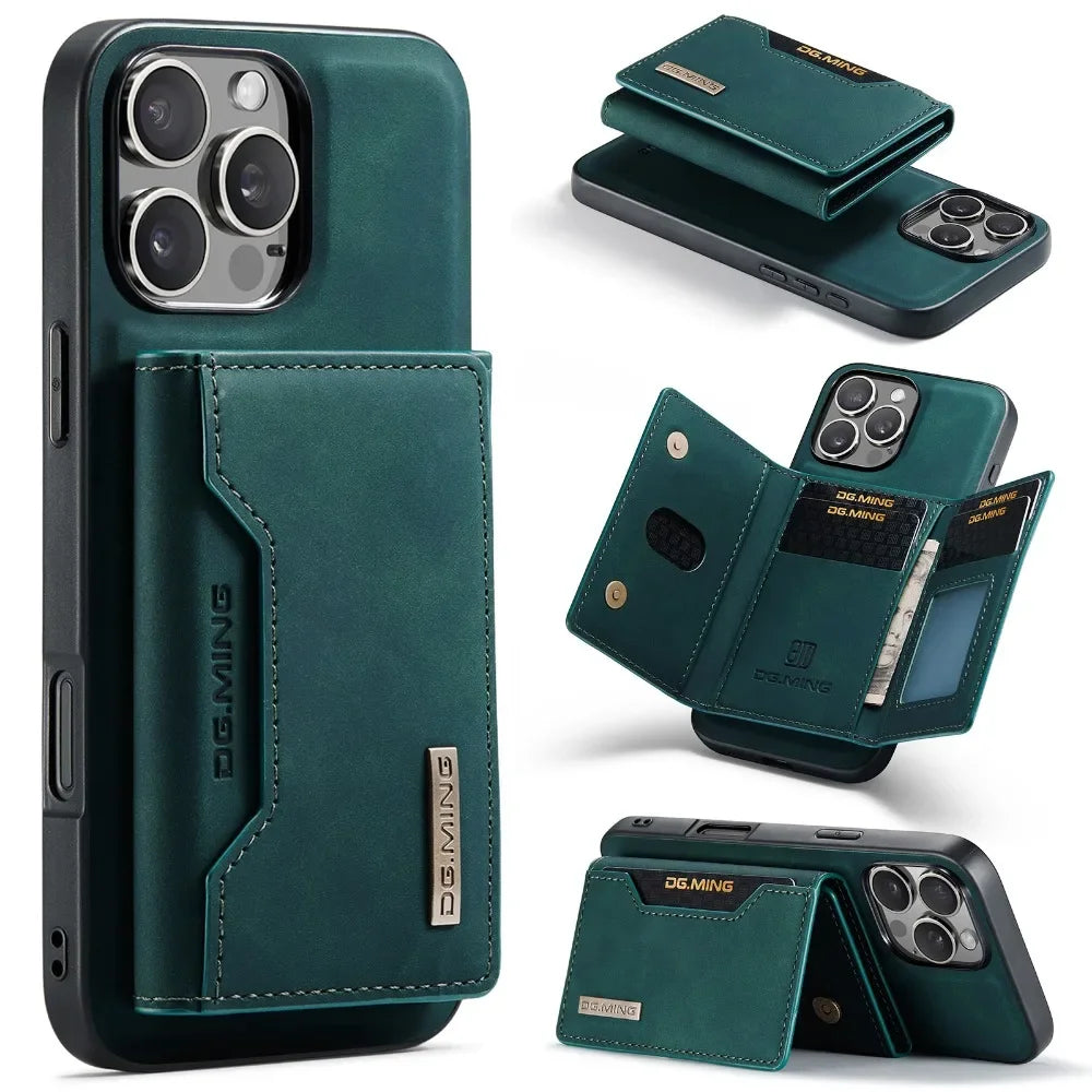 Premium Leather Magnetic Wallet with Card Holder iPhone Case | MagSafe Case for Apple iPhone 16/15/14/13/12 Pro Max, Plus, Mini - 360-Degree Protection Cover with Camera Lens Protection | Armor Phone Case | Wallet Protective Cover