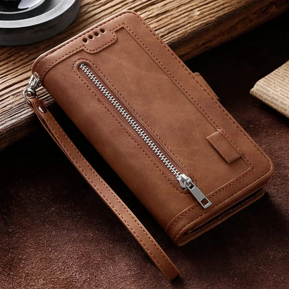 <tc>High-Quality Leather iPhone Case with Zipper, Card Holder, Stand, and Strap | Flip Cover Case for Apple iPhone 17/17 Air, 16/16e, 15, 14, 13, 12 Pro Max, Pro, Plus & Mini - Versatile Protective Cover</tc>