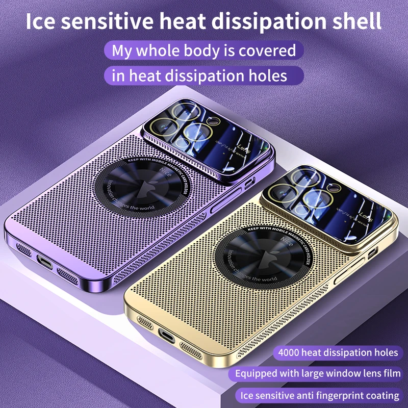Luxury Heat-Dissipating Magnetic iPhone Case | MagSafe Case with Galvanized Metal Frame and Magnifying Glass Lens Camera Cover for Apple iPhone 16/15/14/13/12 Pro Max Plus Mini | Armor Case, High-Quality Phone Cover