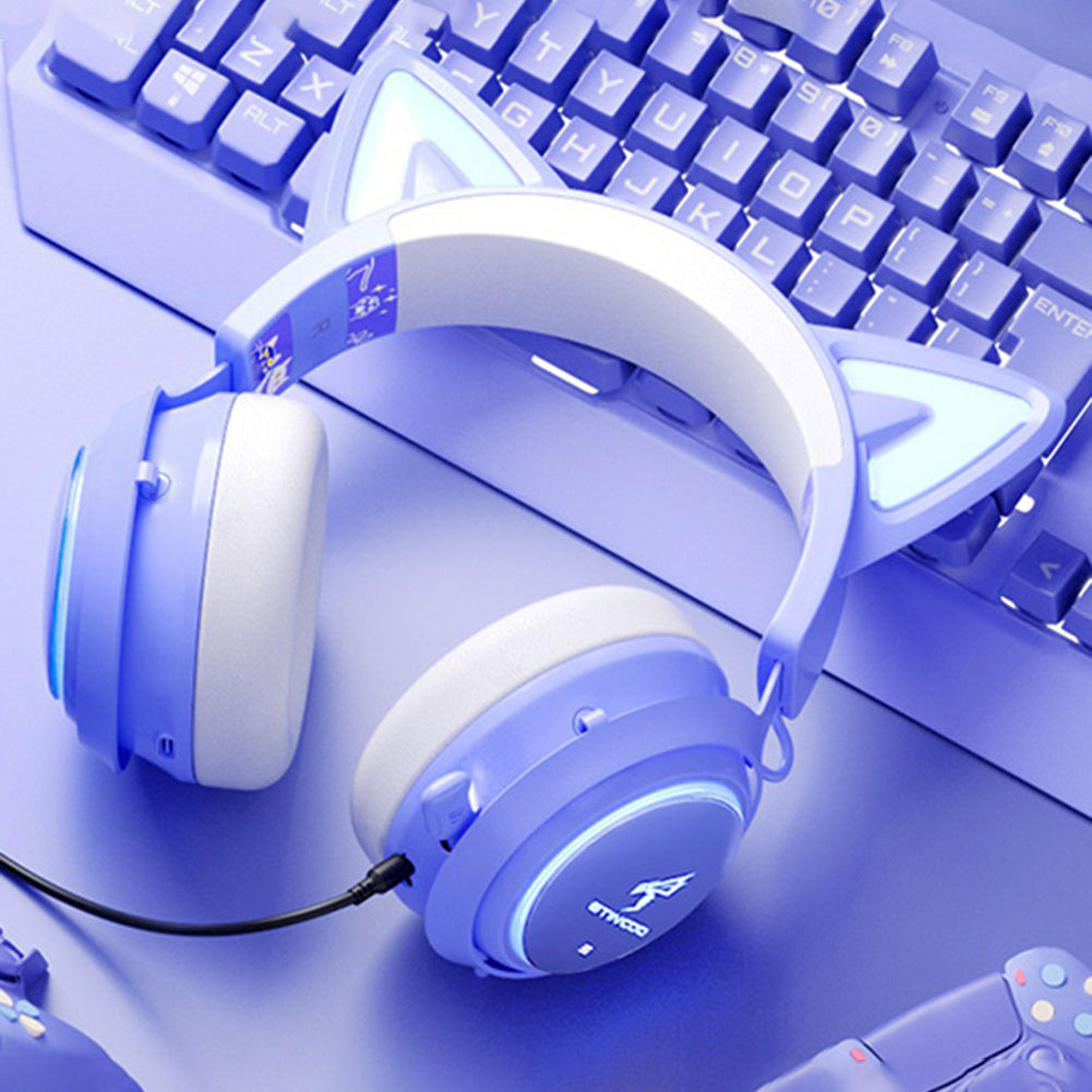 Hochwertiges Onikuma X15 Pro Over-Ear Gaming-Headset mit Kabel | Geräuschunterdrückung, Rosa Katzenohren, RGB-Licht und