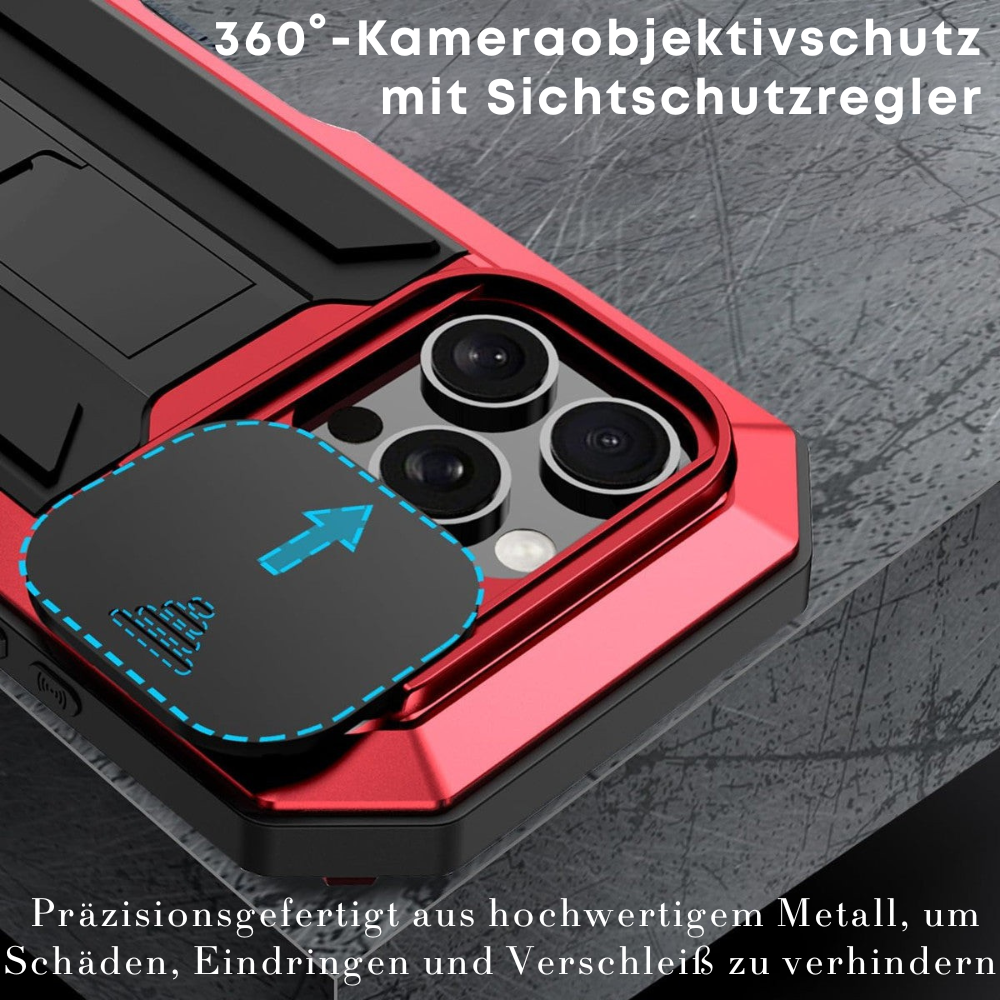 Military Heavy-Duty Metal iPhone Case – Full-Body Hybrid Cover with Slide Camera Protection & Built-in Screen Protector