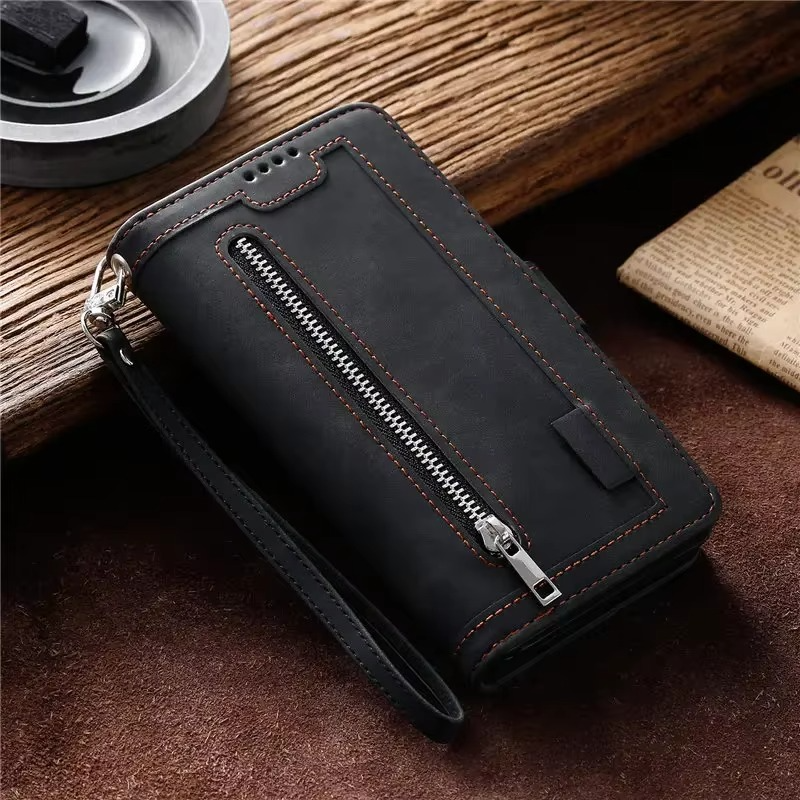 <tc>High-Quality Leather iPhone Case with Zipper, Card Holder, Stand, and Strap | Flip Cover Case for Apple iPhone 17/17 Air, 16/16e, 15, 14, 13, 12 Pro Max, Pro, Plus & Mini - Versatile Protective Cover</tc>