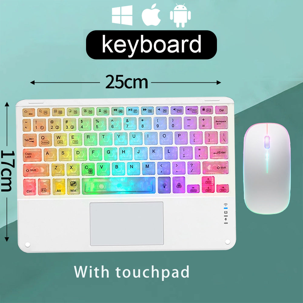 Premium Backlit Tastatur und Maus in 10-Zoll für iPad: Bluetooth-Tastatur mit Hintergrundbeleuchtung | Kompatibel mit iOS, Android, Windows
