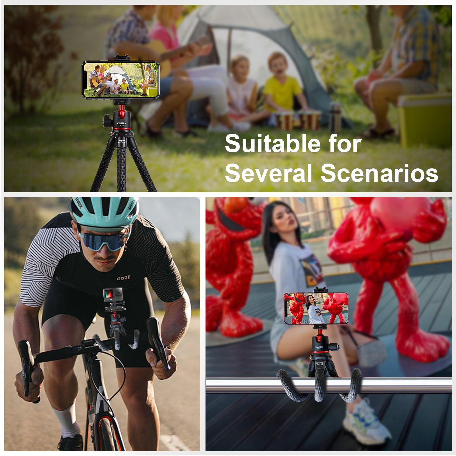 Hochwertiges MT-11 Octopus Flexibles Stativ Verlängerung 1/4 Schraube mit Kugelkopf Cold Shoe Telefonclip | für Telefon