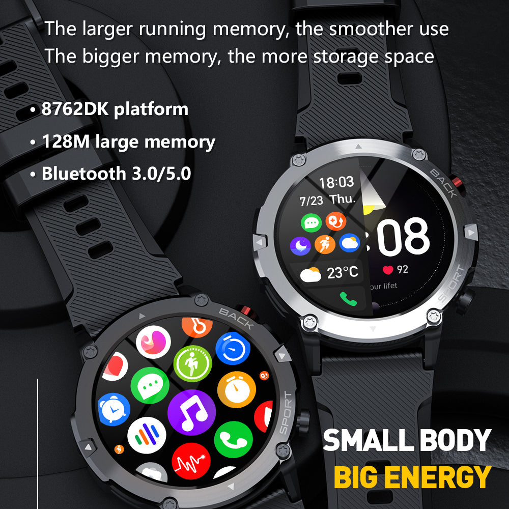 Premium Outdoor Smartwatch with GPS, Compass, NFC Access, IP68 Waterproof, Fitness & Health Tracker, 400mAh Battery, Heart Rate Monitor – Rugged Full-Touch Watch for Men & Women, Unisex Design, Ideal for Hiking, Sports & Daily Use