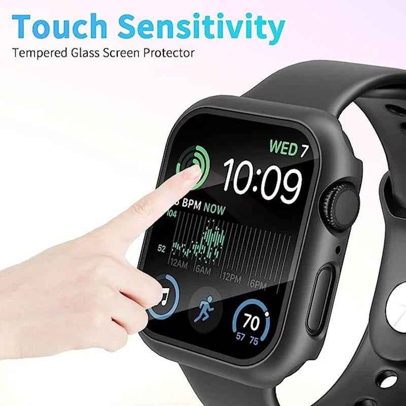 Gehärtete Glasschutz PC-Stoßfänger Apple Watch Serie 9/8/7/6/5/4/SE Schutzfolie Gehäuse 38mm, 40mm, 41mm, 42mm,