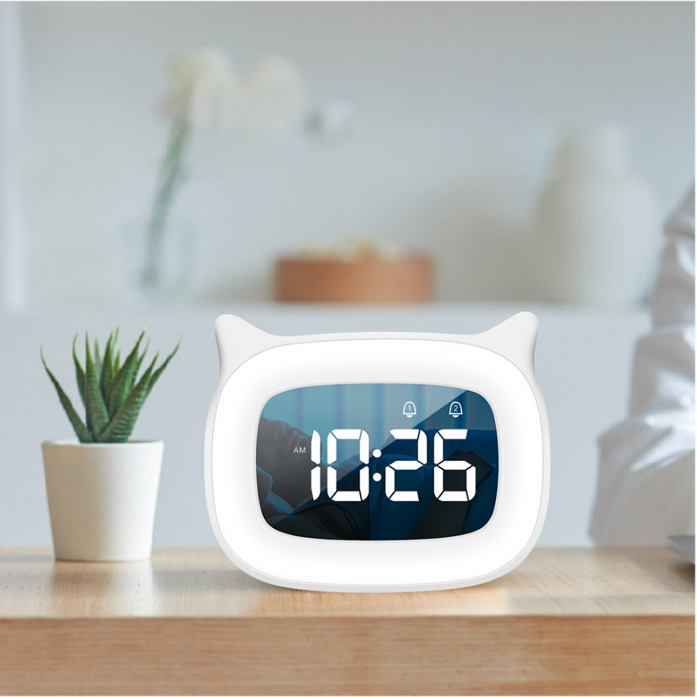 Premium Rechargeable Digital Alarm Clock with Night Light Touch Snooze Always-On Display Desktop Table Clock 12/24h Dual Alarm Music LED Clock 
