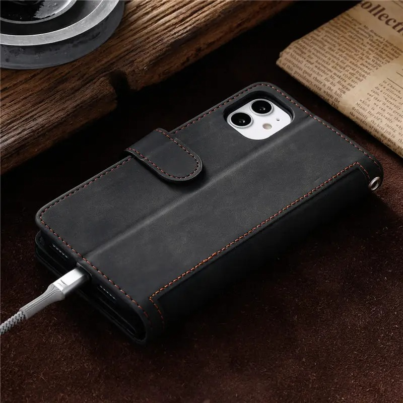 <tc>High-Quality Leather iPhone Case with Zipper, Card Holder, Stand, and Strap | Flip Cover Case for Apple iPhone 17/17 Air, 16/16e, 15, 14, 13, 12 Pro Max, Pro, Plus & Mini - Versatile Protective Cover</tc>