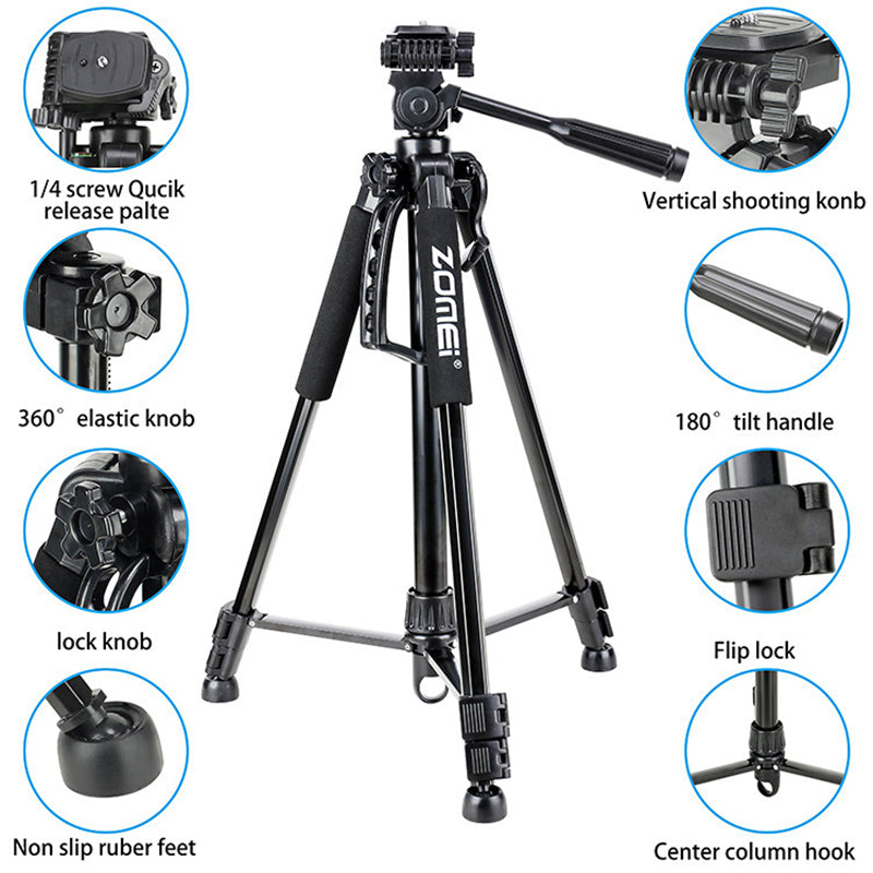 Professionelles Aluminium-Reisestativ, 140 cm für Videografie & Fotografie: Schnellplattenmontage, geeignet für Smartphones,