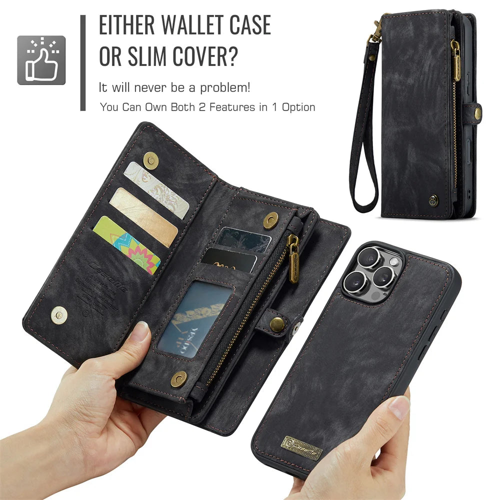 High-Quality 2-in-1 Detachable Leather Wallet Flip Stand iPhone Case | MagSafe Compatible with Full Protection and Camera Lens Cover for Apple iPhone 16/15/14/13/12 Pro Max Plus Mini | Armor Protective Wallet Case