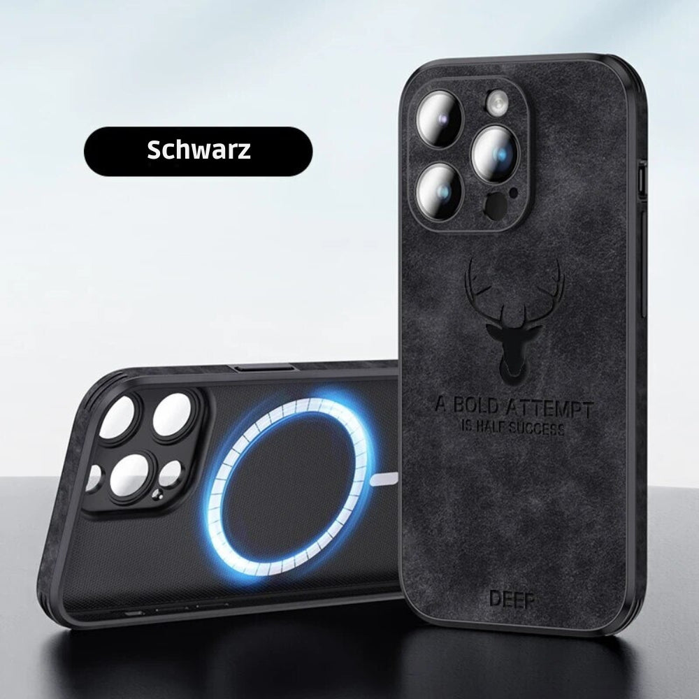Hochwertige Hirschleder Apple iPhone-Hülle mit Kameralinsenschutz und stoßfestem Silikonüberzug - Phone Heaven Zone