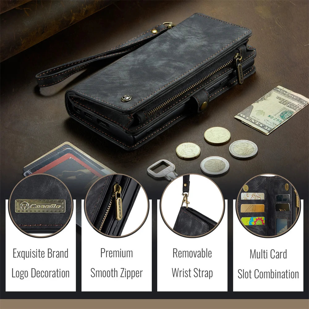High-Quality 2-in-1 Detachable Leather Wallet Flip Stand iPhone Case | MagSafe Compatible with Full Protection and Camera Lens Cover for Apple iPhone 16/15/14/13/12 Pro Max Plus Mini | Armor Protective Wallet Case
