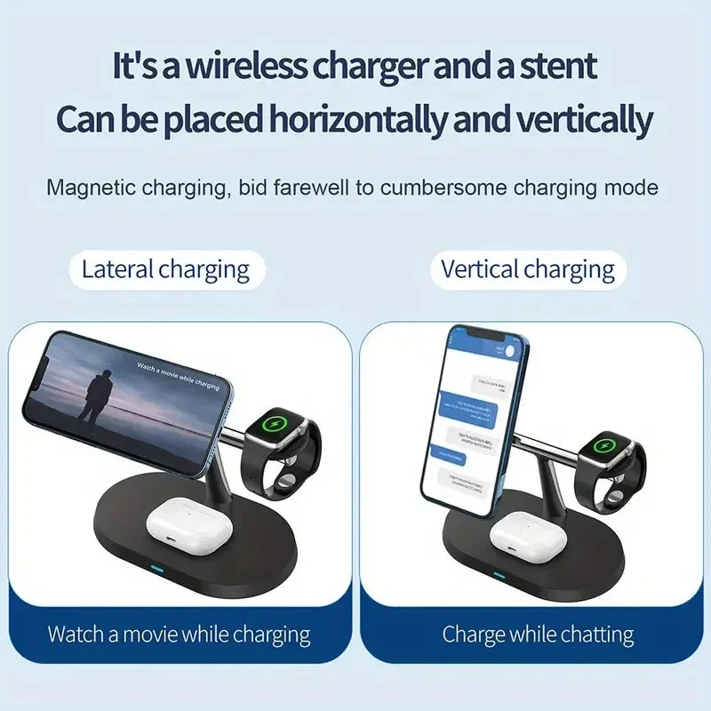 3 in 1 Wireless Fast Magnetic MagSafe Charging Station | Wireless Charging Station Fast Docking Charger for Smartphones, Apple iPhone, Samsung, iOS & Android, Watch & AirPods
