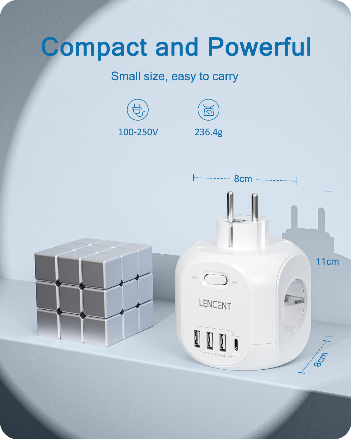 Premium Power Strip 4 AC Outlets, 3 USB Ports, 1 Type-C Multiple Socket with 2m/3m Braided Cable and Switch for Smartphones, Apple iPhone, Samsung, iOS & Android Home