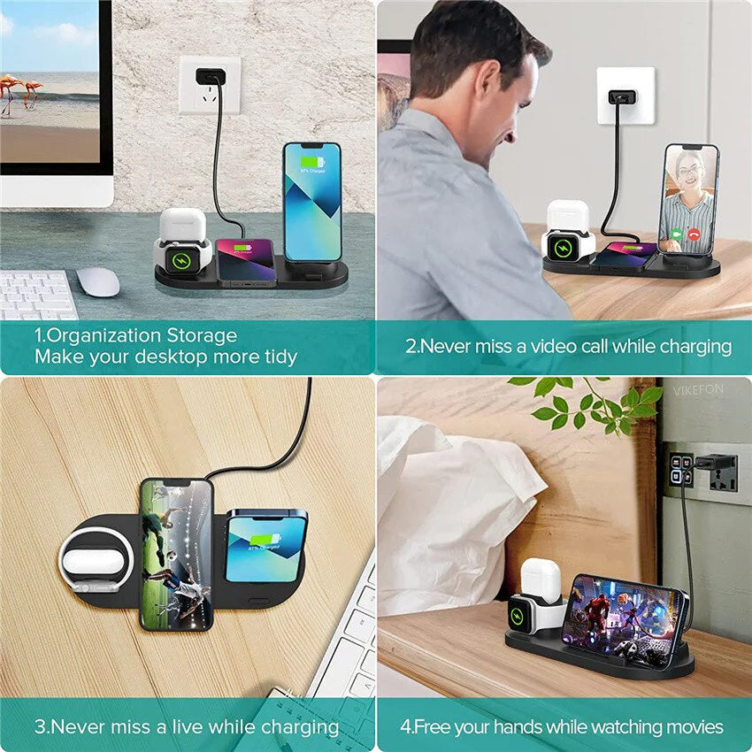 7-in-1 Charging Station Fast Wireless Charger | Fast Charging Dock 30W USB Type C Apple Watch, AirPods, Smartphones, Apple iPhone, Samsung, iOS & Android Fast Charger