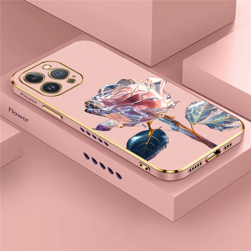 Luxury Crystal Rose Diamond iPhone Case | MagSafe Case with 360-Degree Protection and Camera Lens Cover for Apple iPhone 16/15/14/13/12 Pro Max, Plus, Mini Cover | Armor Case, Bumper Cover Phone Case | High-Quality Protective Cover