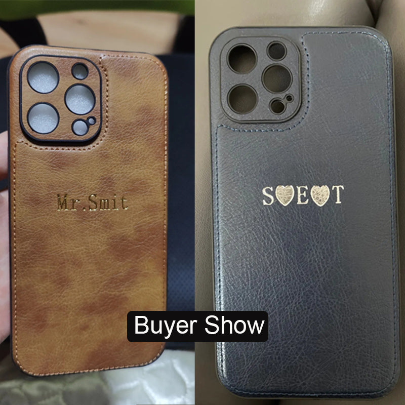 Personalized Luxury Apple iPhone Case | Names, Initials, Symbols & Numbers | MagSafe Leather Case with Metallic Gold Camera Protection for iPhone 16/15/14/13/12 Pro Max Plus Mini
