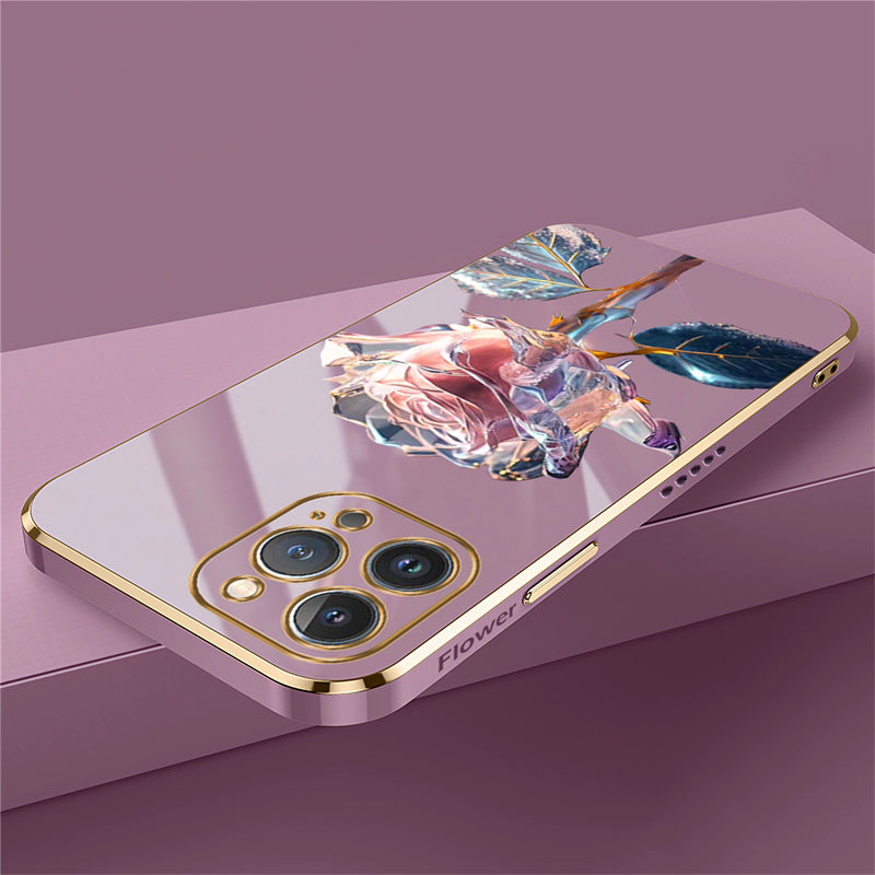 Luxury Crystal Rose Diamond iPhone Case | MagSafe Case with 360-Degree Protection and Camera Lens Cover for Apple iPhone 16/15/14/13/12 Pro Max, Plus, Mini Cover | Armor Case, Bumper Cover Phone Case | High-Quality Protective Cover