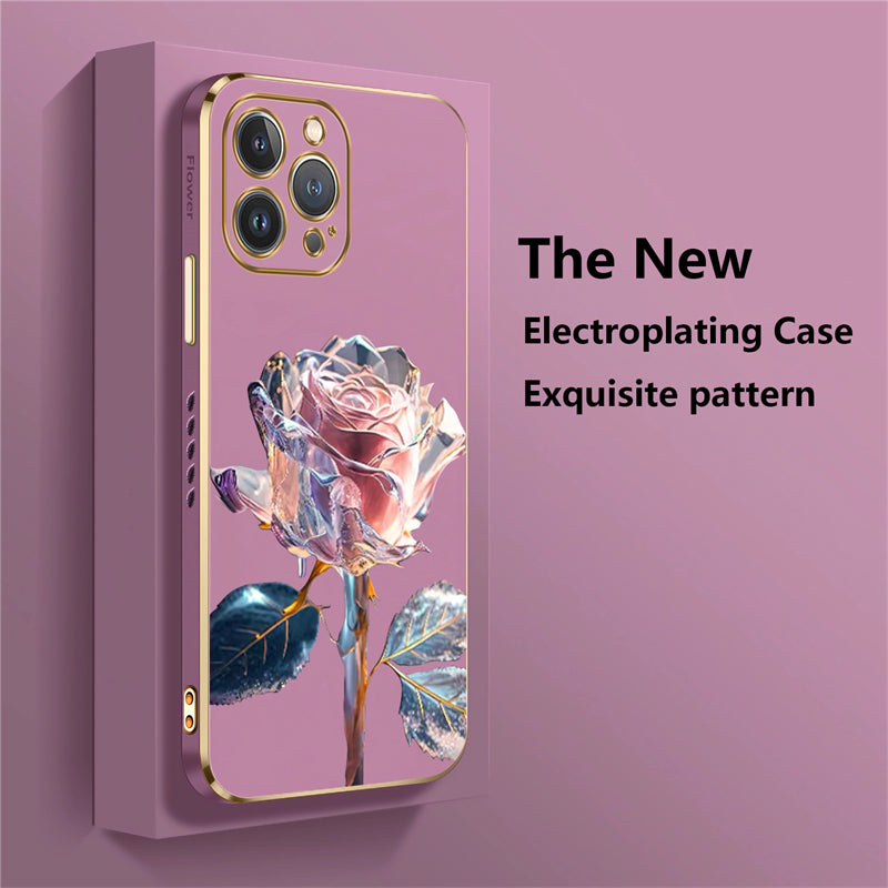 Luxury Crystal Rose Diamond iPhone Case | MagSafe Case with 360-Degree Protection and Camera Lens Cover for Apple iPhone 16/15/14/13/12 Pro Max, Plus, Mini Cover | Armor Case, Bumper Cover Phone Case | High-Quality Protective Cover