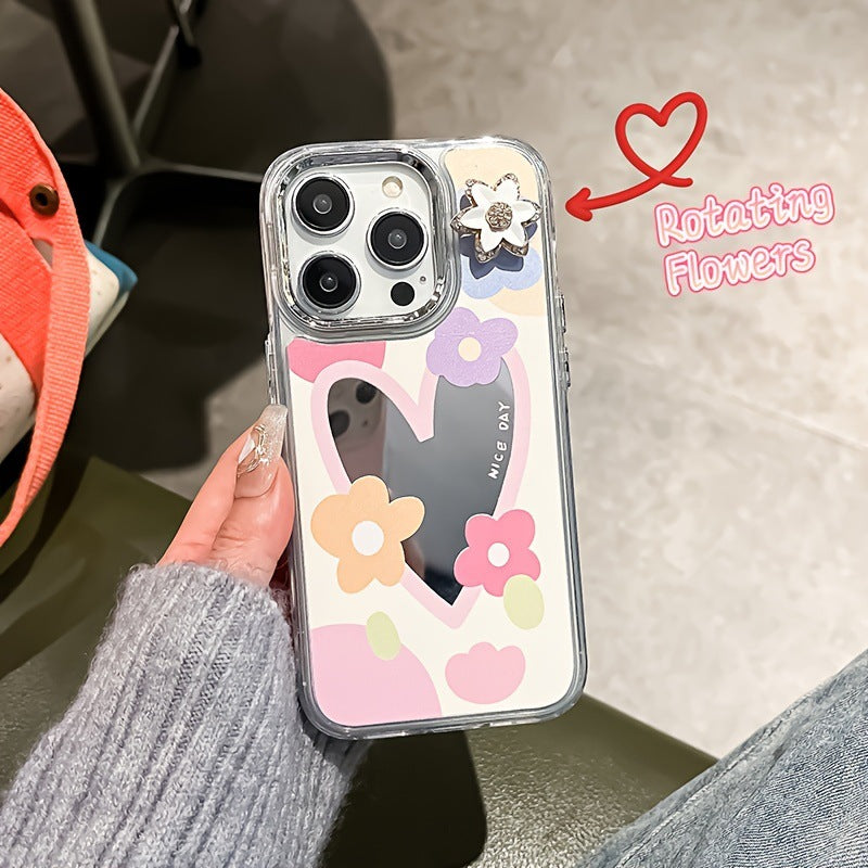 Premium Cute Love Heart Flower Mirror Design iPhone Case | MagSafe Case with 360-Degree Protection & Camera Lens Cover for iPhone 16/15/14/13/12 Pro Max, Plus, Mini Cover | Armor Case & Bumper Cover | High-Quality Phone Case