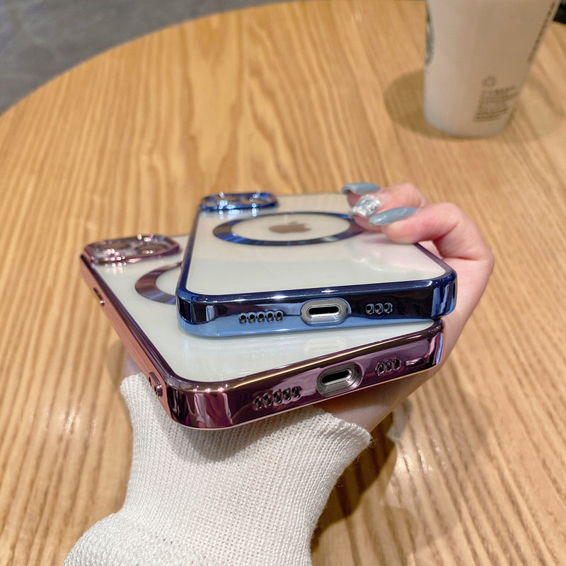 Luxury Plated Shockproof iPhone iPhone 16/15/14/13/12 Pro Max Plus Mini Case with MagSafe | Crystal Clear Glass, Enhanced Camera Protection & Elegant Silicone Design Cover