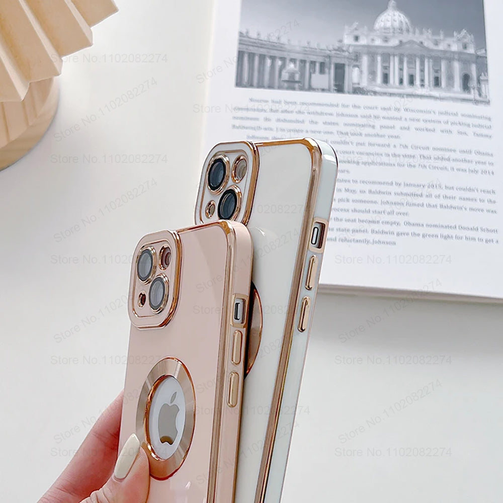 Luxury Plated Shockproof iPhone iPhone 16/15/14/13/12 Pro Max Plus Mini Case with MagSafe | Crystal Clear Glass, Enhanced Camera Protection & Elegant Silicone Design Cover