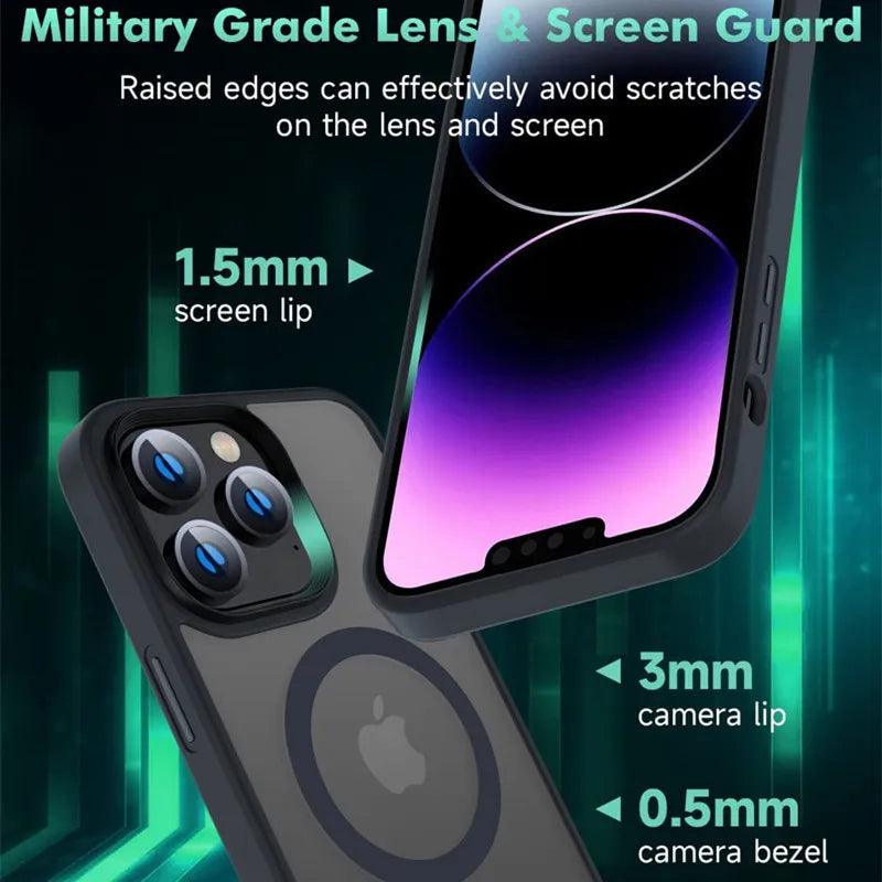 Premium iPhone Case Clear HD | Magnetic MagSafe & Wireless Charging | Shockproof Transparent Hybrid Armor with Camera Lens Protection for Apple iPhone 16/16e, 15, 14, 13, 12 Pro Max, Pro, Plus & Mini Cover