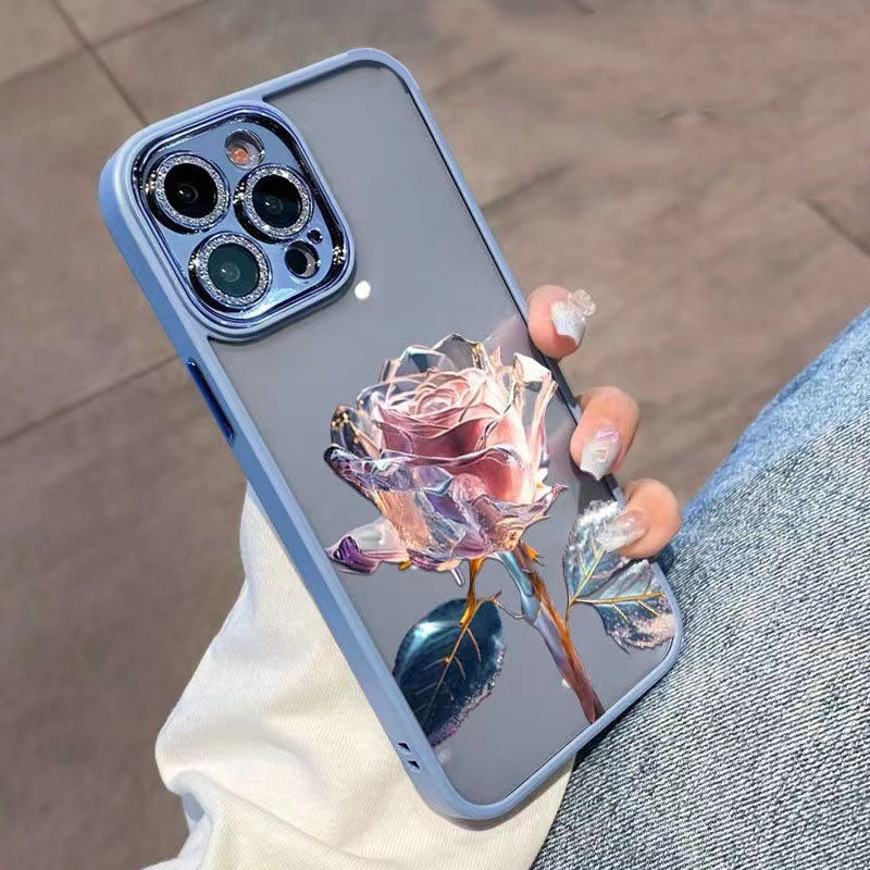 Luxury Crystal Rose Diamond iPhone Case | MagSafe Case with 360-Degree Protection and Camera Lens Cover for Apple iPhone 16/15/14/13/12 Pro Max, Plus, Mini Cover | Armor Case, Bumper Cover Phone Case | High-Quality Protective Cover