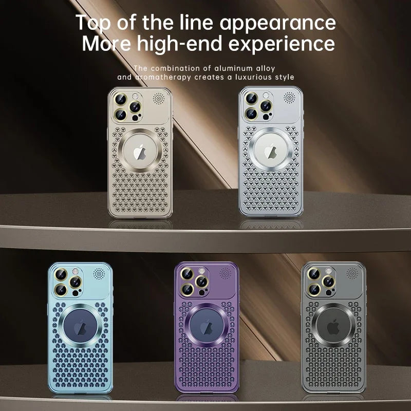 Luxury Aluminum Cover iPhone Case Magnetic Heat Dissipation | MagSafe Case, Galvanized Metal Frame, Magnifying Glass Lens for Camera Protection for Apple iPhone 16/16e, 15, 14, 13, 12 Pro Max, Pro, Plus & Mini Cover | Armor Case, High-Quality Phone Cover