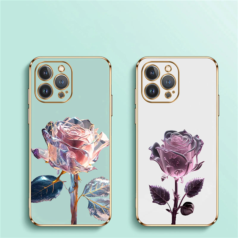 Luxury Crystal Rose Diamond iPhone Case | MagSafe Case with 360-Degree Protection and Camera Lens Cover for Apple iPhone 16/15/14/13/12 Pro Max, Plus, Mini Cover | Armor Case, Bumper Cover Phone Case | High-Quality Protective Cover