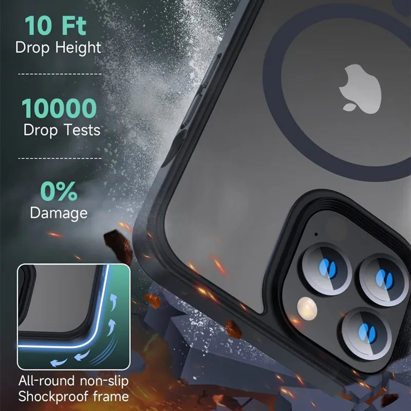 Premium iPhone Case Clear HD | Magnetic MagSafe & Wireless Charging | Shockproof Transparent Hybrid Armor with Camera Lens Protection for Apple iPhone 16/16e, 15, 14, 13, 12 Pro Max, Pro, Plus & Mini Cover