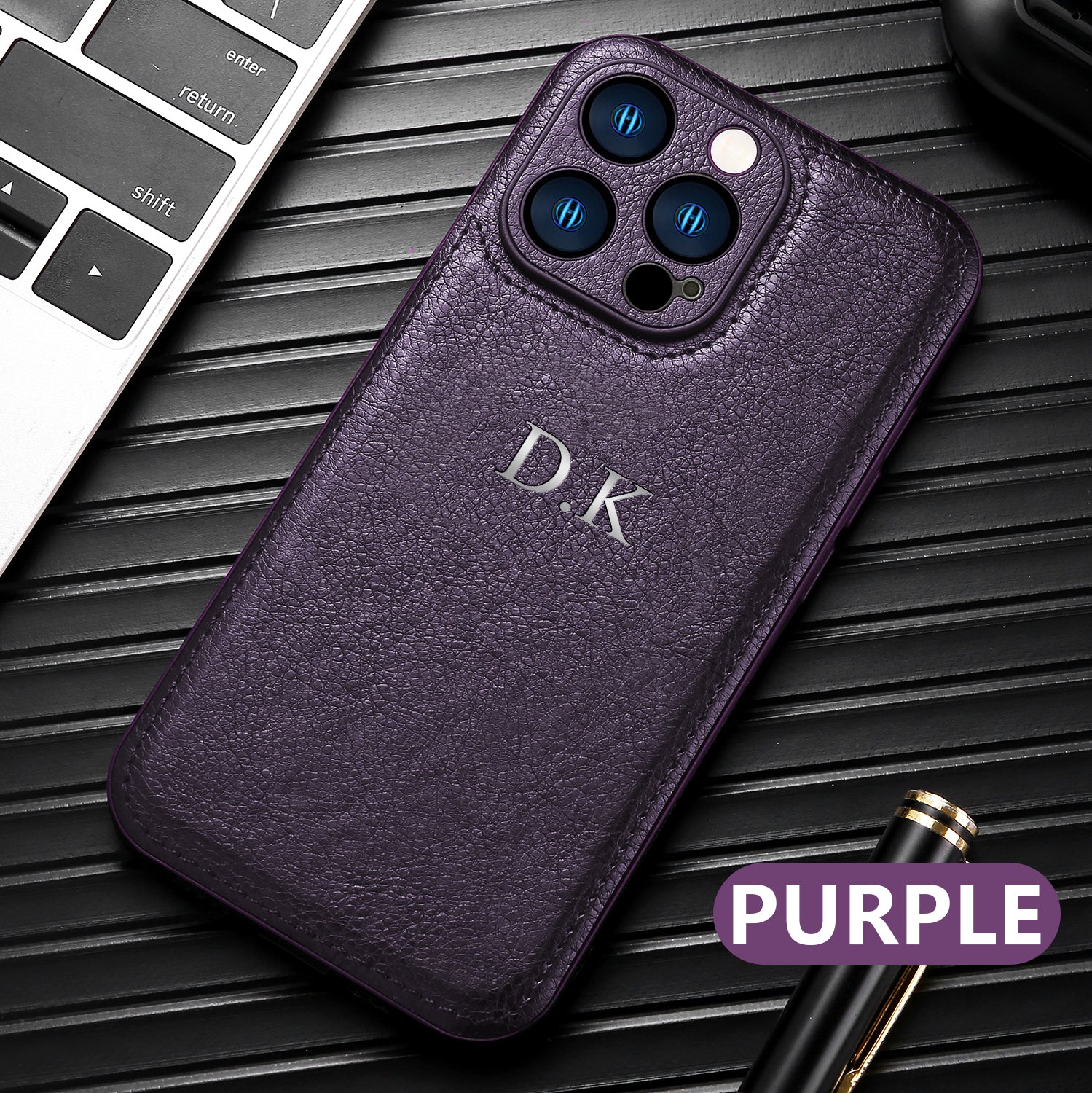Personalized Luxury Apple iPhone Case | Names, Initials, Symbols & Numbers | MagSafe Leather Case with Metallic Gold Camera Protection for iPhone 16/15/14/13/12 Pro Max Plus Mini