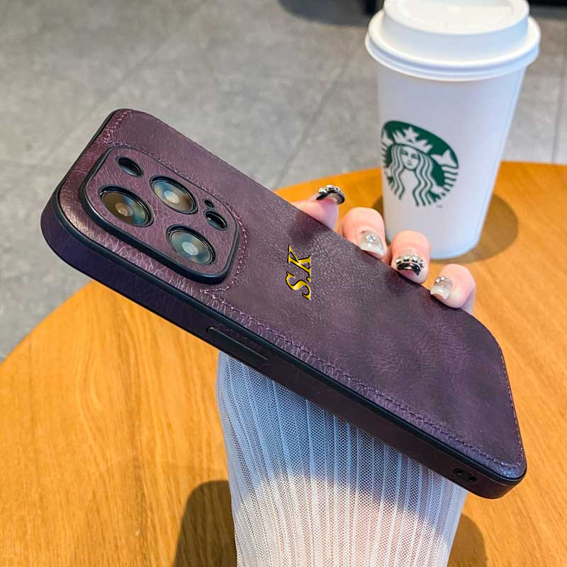 Personalized Luxury Apple iPhone Case | Names, Initials, Symbols & Numbers | MagSafe Leather Case with Metallic Gold Camera Protection for iPhone 16/15/14/13/12 Pro Max Plus Mini