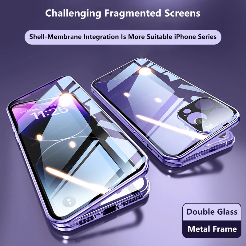 Luxury Ultra-Thin iPhone Case with 360° Full Protection made of Metal and Glass | MagSafe-Compatible, Magnetic Adsorption | Shockproof Armor with Camera Protection | Stylish Phone Case for Apple iPhone 16/16e, 15, 14, 13, 12 Pro Max, Pro, Plus & Mini