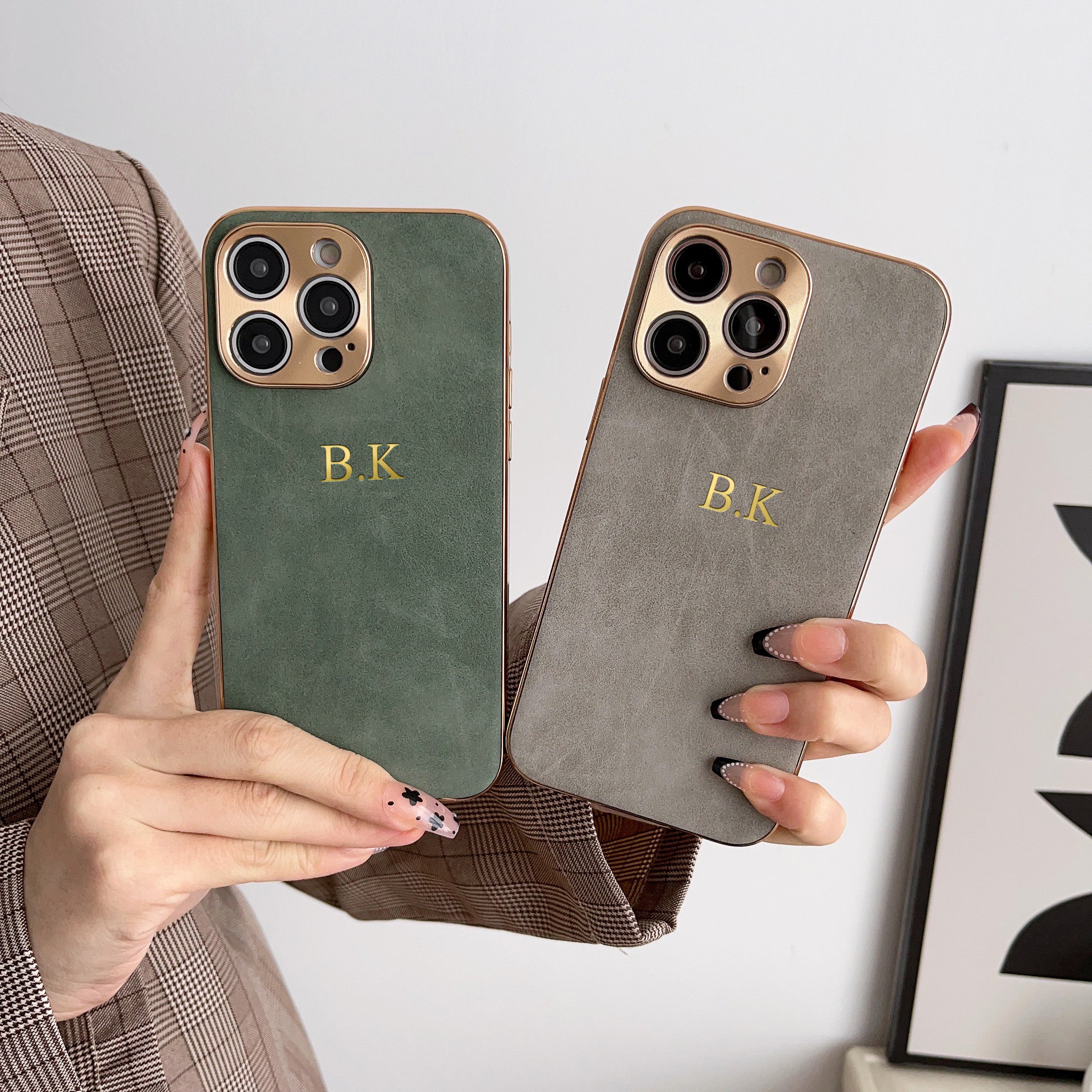 Personalized Luxury Apple iPhone Case | Names, Initials, Symbols & Numbers | MagSafe Leather Case with Metallic Gold Camera Protection for iPhone 16/15/14/13/12 Pro Max Plus Mini