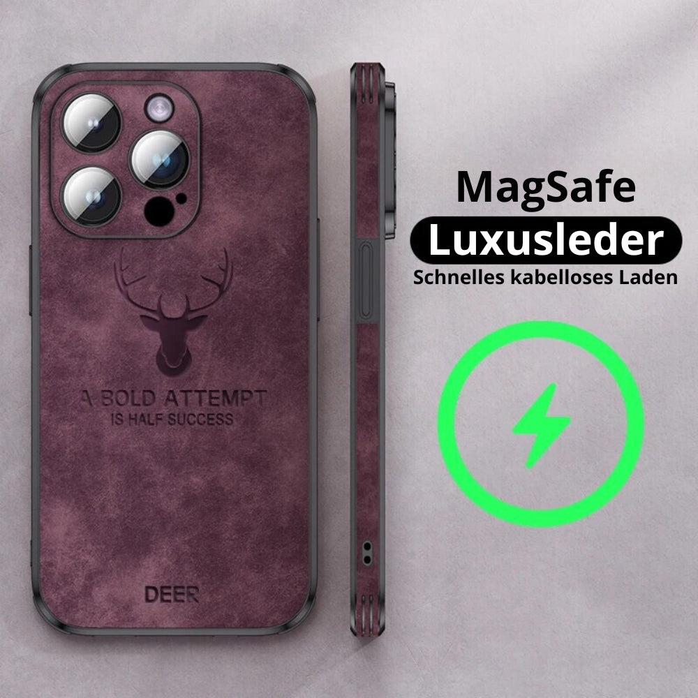 Hochwertige Hirschleder Apple iPhone-Hülle mit Kameralinsenschutz und stoßfestem Silikonüberzug - Phone Heaven Zone