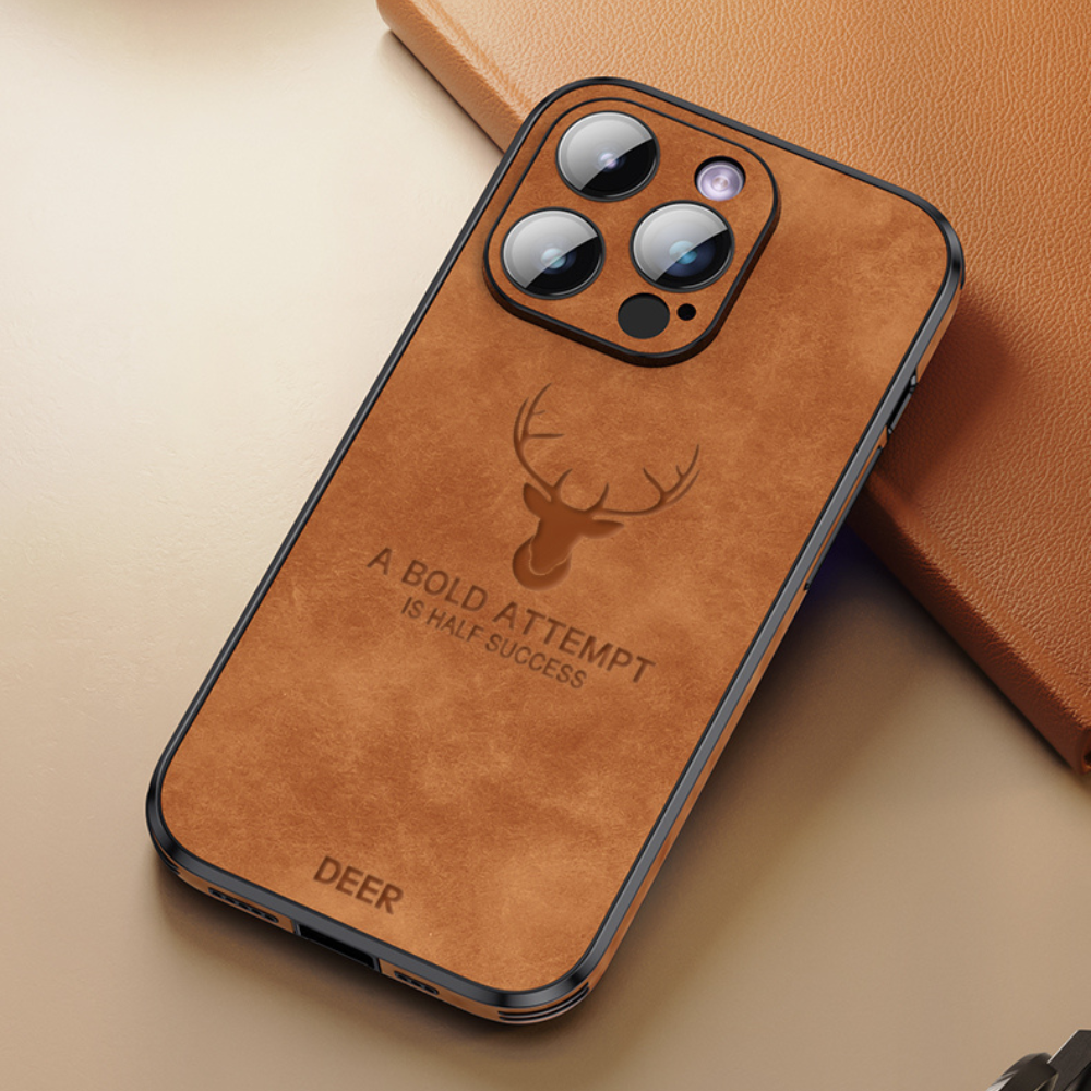 Hochwertige Hirschleder Apple iPhone-Hülle mit Kameralinsenschutz und stoßfestem Silikonüberzug - Phone Heaven Zone