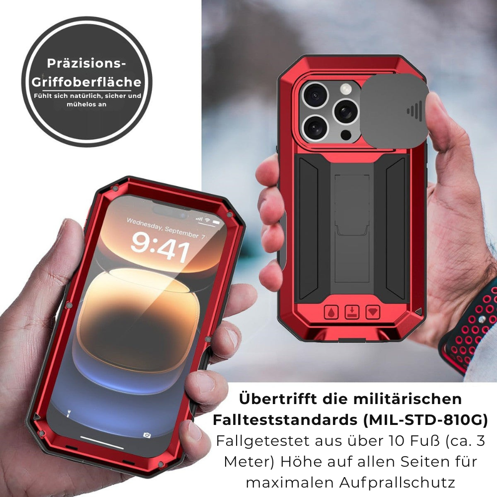 Military Heavy-Duty Metal iPhone Case – Full-Body Hybrid Cover with Slide Camera Protection & Built-in Screen Protector