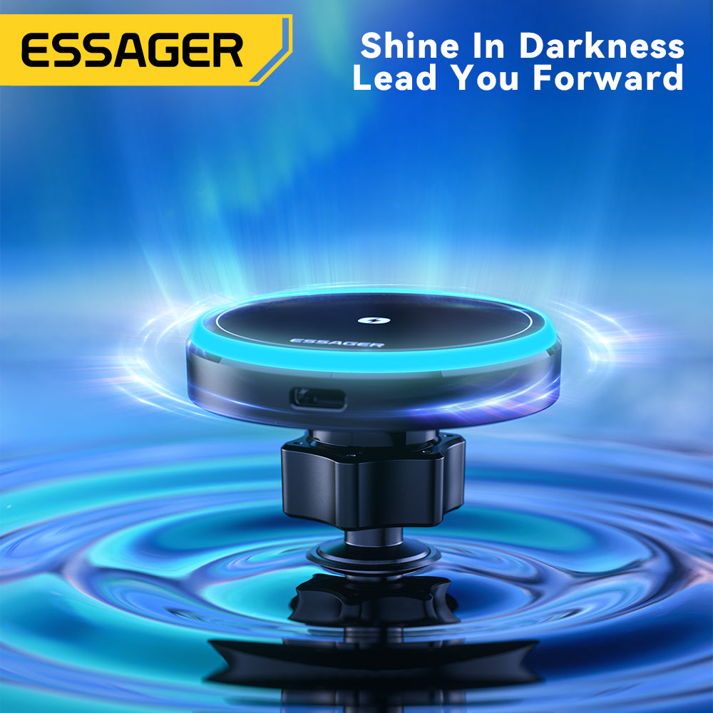 Premium RGB Magnetic Car Phone Holder and Qi 15W Wireless Charger for Smartphones, Apple iPhone, Samsung, iOS & Android | Universal Phone Holder & Charger