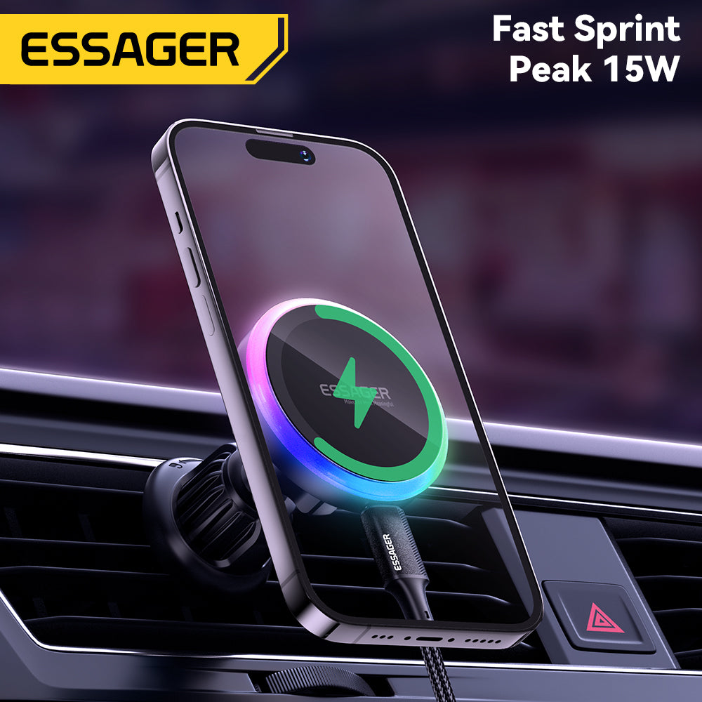 Premium RGB Magnetic Car Phone Holder and Qi 15W Wireless Charger for Smartphones, Apple iPhone, Samsung, iOS & Android | Universal Phone Holder & Charger